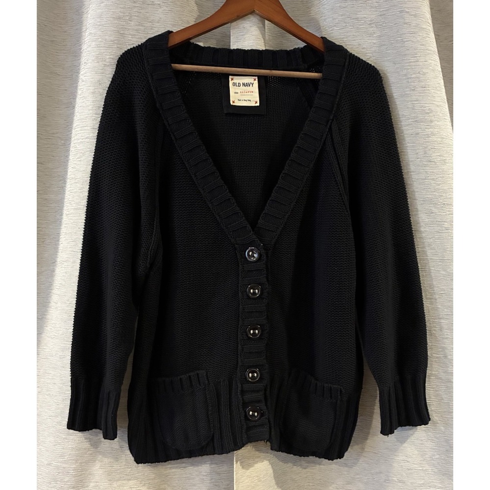 Old Navy VTG Button Up Cardigan Size XXL Chunky Knit Y2K 90s Boho Black